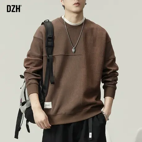 男士美式重磅卫衣男春秋款圆领宽松新款男款咖色上衣秋季外套潮牌商品大图