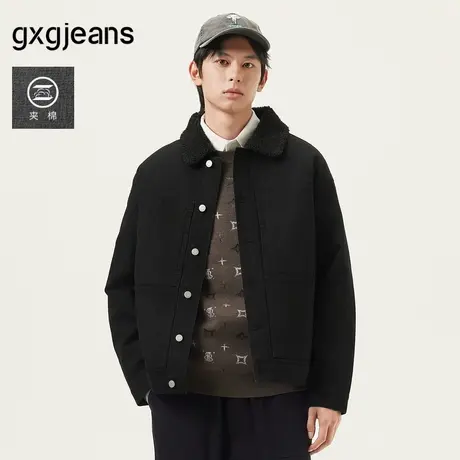gxg.jeans男装 黑色夹棉巴恩风领口拼接宽松夹克外套男25年春秋款图片