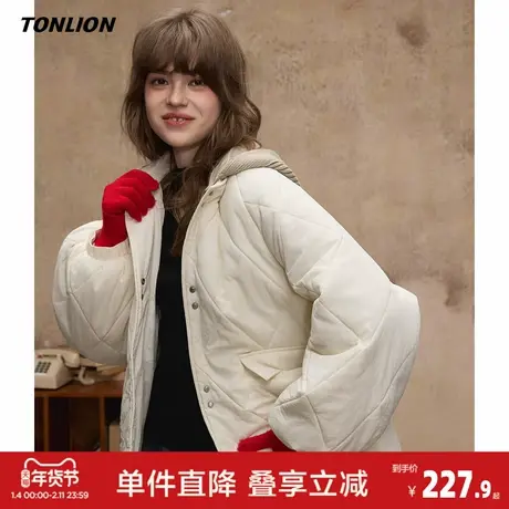 唐狮2026秋冬季女短款棉衣简约风连帽针织拼接菱格设计时尚百搭潮图片