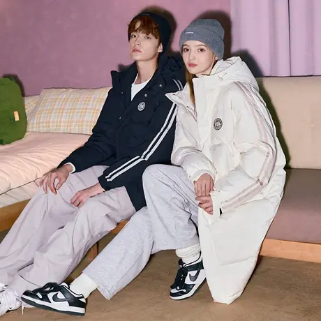 唐狮冬季新款情侣羽绒服长款男女同码撞色拼条厚外套保暖宽松TD商品大图