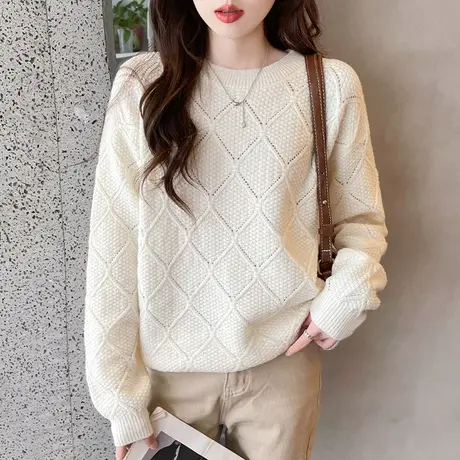 软糯亮丝慵懒风高级感纯色女士圆领打底衫女内搭2023秋冬打底毛衣商品大图