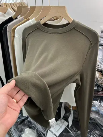 设计感圆领加薄绒加厚长袖T恤女2023秋冬新款洋气内搭打底衫上衣商品大图