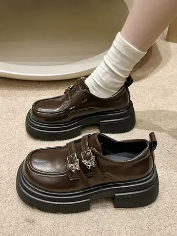 圆头厚底单鞋女金属扣复古英伦风玛丽珍JK小皮鞋2023新款正装鞋子商品大图