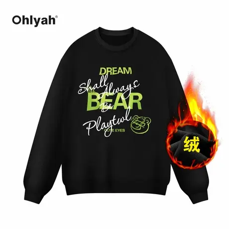 Ohlyah品牌重磅纯棉加绒卫衣女秋冬季美式情侣宽松学院风外套定制商品大图