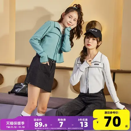 唐狮2022春秋新款长袖T恤女士薄款设计感小众短款Polo衫翻领上衣商品大图