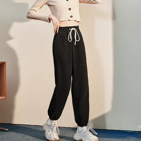 唐狮华夫格运动裤女秋冬加绒加厚裤子小个子束脚裤宽松休闲裤卫裤商品大图