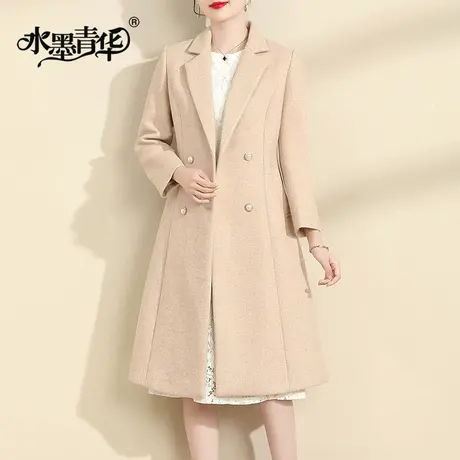 水墨青华2024春季新品中长款过膝百搭外套女时尚显瘦保暖大衣商品大图