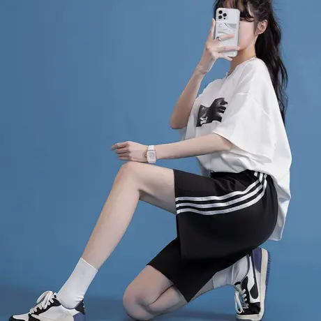 速干运动短裤女夏宽松高腰外穿直筒学生中裤休闲阔腿5五分裤潮ins图片
