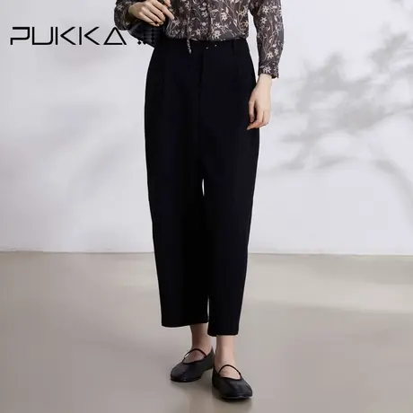 蒲PUKKA 原创设计早秋定制肌理棉松紧腰九分廓形萝卜裤图片
