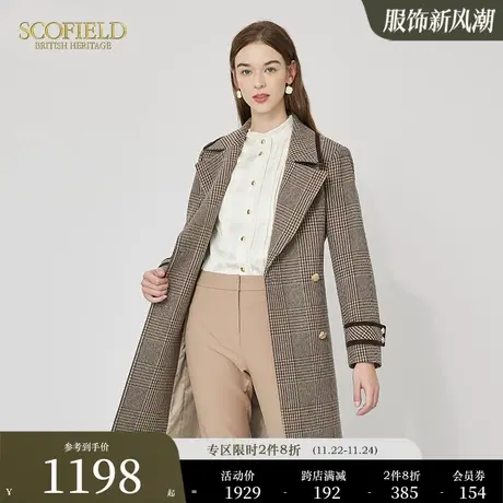 【羊毛】Scofield女装冬英伦风复古中长款格纹大衣外套商场同款商品大图