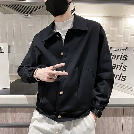 秋季男士夹克外套工装翻领休闲潮流纯色百搭学生日系个性网红上衣图片