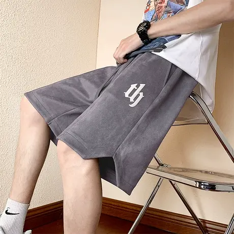 麂皮绒五分短裤男夏季薄款休闲裤美式字母潮牌宽松青年运动中裤潮商品大图