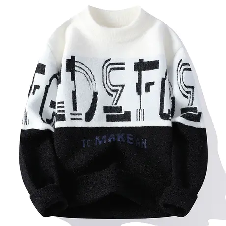 半高领毛衣男秋冬季拼色中领毛衫保暖衣青少年学生男士打底针织衫商品大图