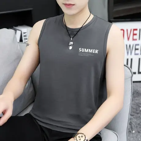 莫代尔背心男潮夏季修身跨栏冰丝无袖t恤男健身运动坎肩篮球汗衫商品大图