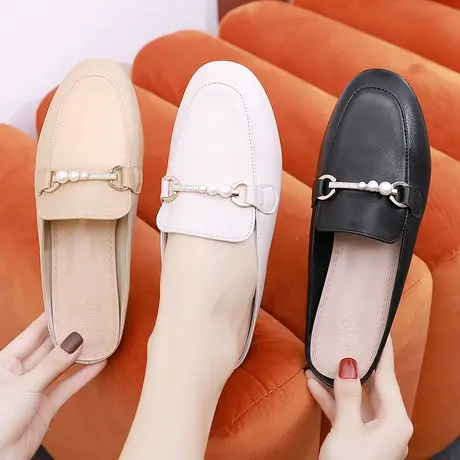 2024外穿羊皮包头大码女拖鞋41一43夏季软底软皮新款真皮平底凉拖图片