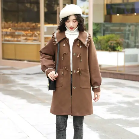 时尚减龄羽绒服大衣外套2021年冬季新款女士气质显瘦牛角扣上衣商品大图