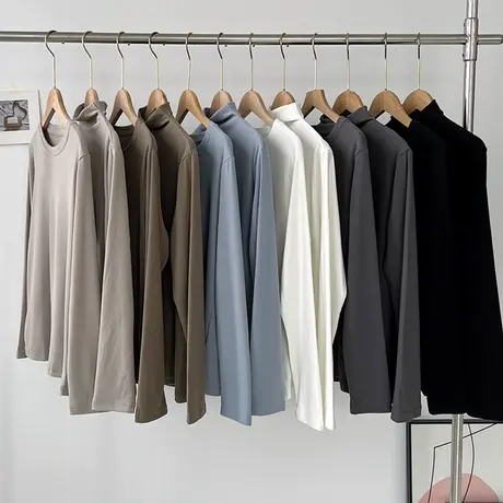 享永子【秋日基础内搭】圆领半高领任选  长袖T恤女纯色打底上衣图片