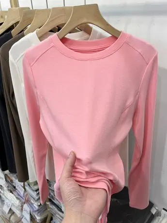 设计感纯色百搭柔软长袖T恤女2023春装新款洋气修身打底衫上衣潮商品大图