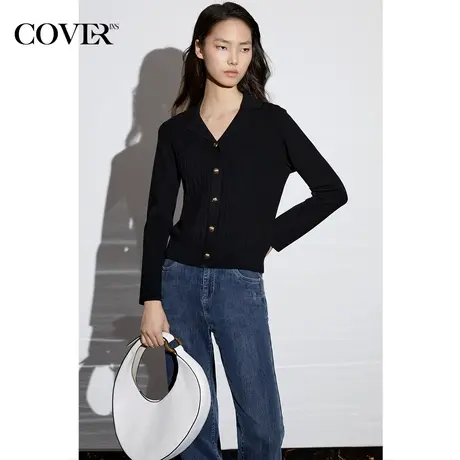 COVER春季翻驳领金属纽扣羊毛混纺针织衫商品大图