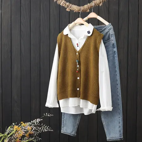 2023年春季新款针织马甲开衫女外搭纯色无袖V领叠穿背心马夹坎肩商品大图