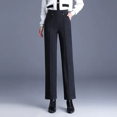 气质毛呢烟管裤女秋冬2023新款高腰通勤显瘦直筒裤休闲加绒长裤子图片