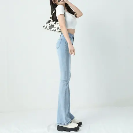 浅色微喇叭牛仔裤女秋季2023年新款高腰弹力显瘦裤子喇叭马蹄裤商品大图