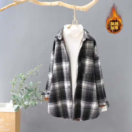 冬装新款加绒加厚格子衬衫女长袖宽松外套衬衣外穿百搭上衣韩版潮商品大图