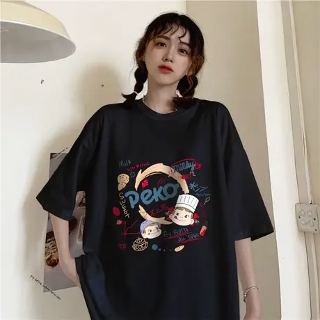 欧美高街t恤大码短袖ins潮女宽松oversize复古遮肚子显瘦上衣韩版商品大图