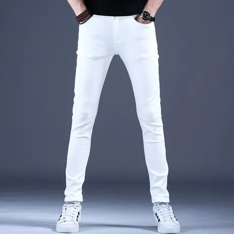 白色高档牛仔裤男款秋冬轻奢修身小脚2023年新款裤子夏天网红爆款商品大图