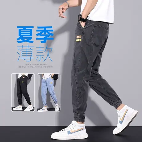 春季灰色工装牛仔裤男士束脚宽松休闲长裤子2024年新款潮牌春秋款商品大图