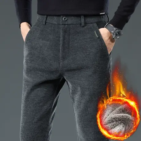 秋冬款弹力直筒外穿加厚西裤冬季2024年新款男装加绒保温休闲裤子图片