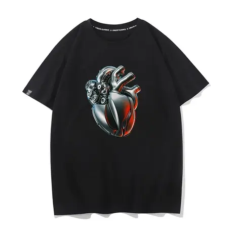 秀洛机械心脏打底衫宽松赛博朋克风半袖纯棉短袖T恤男夏季上衣服商品大图