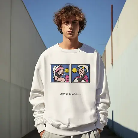 oversize港风圆领情侣卫衣男潮牌重磅大码男装春秋季加绒日系卡通商品大图