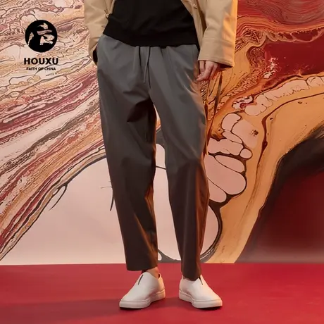 后序休闲裤男宽松哈伦裤男长裤子秋季松紧腰系带黑色中国风男裤图片