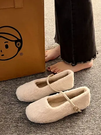 仙女风平底玛丽珍毛毛鞋女鞋子外穿2023年新款秋冬保暖毛绒绒单鞋商品大图