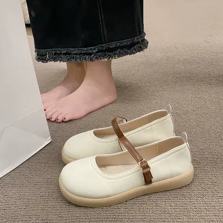 鞋子女秋季新款2023年浅口圆头奶奶鞋百搭爆款配裙子平底豆豆鞋潮商品大图