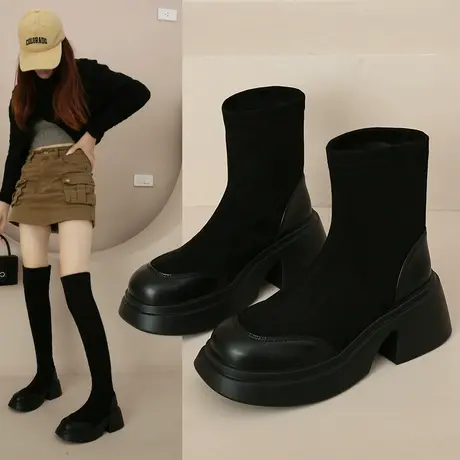 过靴子女冬季2023新款今年流行的短靴粗高跟长靴高筒瘦瘦靴长筒靴图片