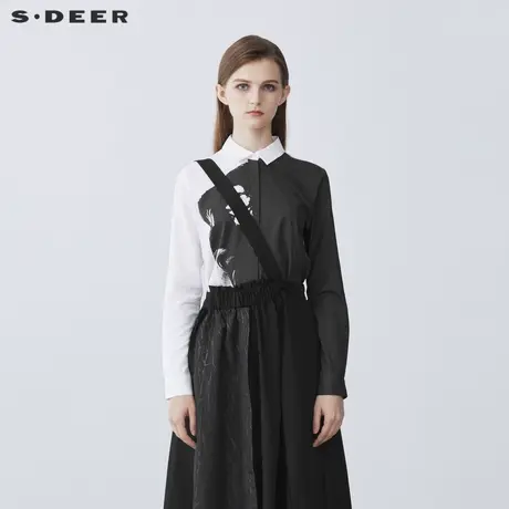 sdeer圣迪奥女装春秋装翻领人像撞色印花常规长袖衬衫S21380532图片