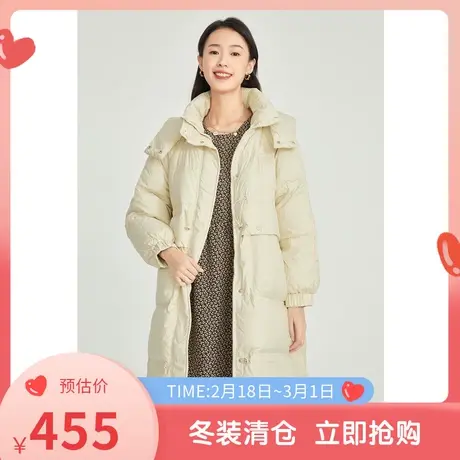 伊芙丽羽绒服女冬新品长袖保暖连帽口袋中长款女士外套1BA781111商品大图