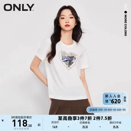 ONLY奥莱2023夏季新款休闲潮流百搭设计感印花圆领T恤商品大图