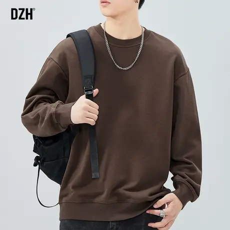 男士棕色圆领卫衣男重磅冬款加厚2023年新款美式复古上衣潮牌男装商品大图