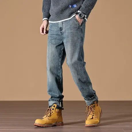 宽松舒适时尚做旧高档牛仔裤男款修身小脚百搭直筒休闲潮流牛仔裤商品大图