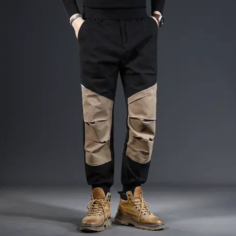 美式休闲工装裤男冬季加绒加厚宽松束脚黑色2023新款男士裤子秋冬商品大图