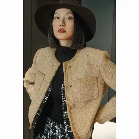 2024春季新款女装高品质气质小香风圆领羊毛粗花呢女士短外套女图片