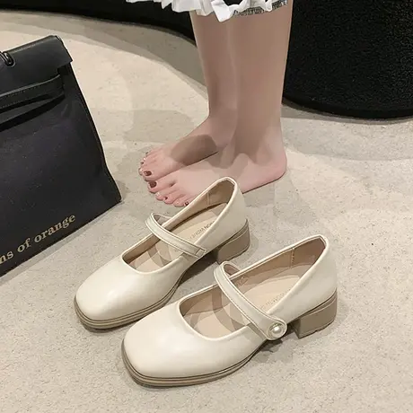 玛丽珍小皮鞋女粗跟高跟鞋2024新款春季配裙子单鞋温柔风晚晚鞋商品大图