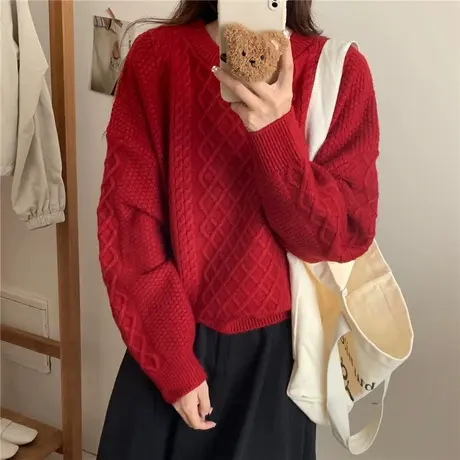 本命年红色毛衣女款2024新款秋冬季针织上衣内搭女加厚打底衫女装图片