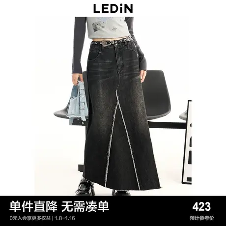 【商场同款】乐町不规则毛边牛仔长裙秋冬新款半身裙C2GFD4E02图片