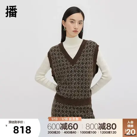 【播奥莱】播v领针织衫女商场同款冬复古毛衫上衣BDQ4SD1363图片