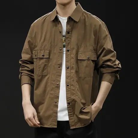 春季2024新款休闲衬衫男长袖春秋款男装衣服大码男士工装外套潮牌图片