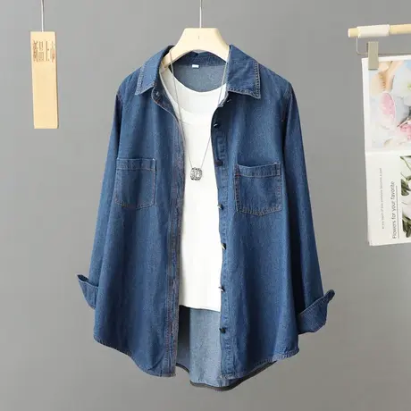 蓝色牛仔衬衫春装女2024年新款港风高级感日系复古慵懒风衬衣外套图片